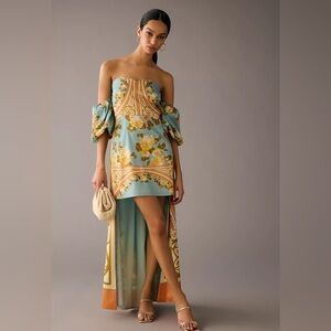 Anthropologie Vineet Bahl Off The Shoulder Printed Cape Dress
